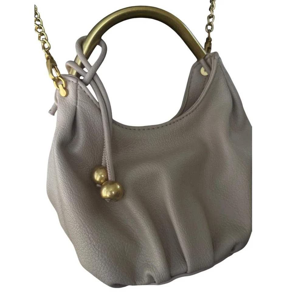 Antik Kraft‎ Taupe Vegan Leather Hobo Bag Gold Metal Handle Crossbody EUC 5x7x4